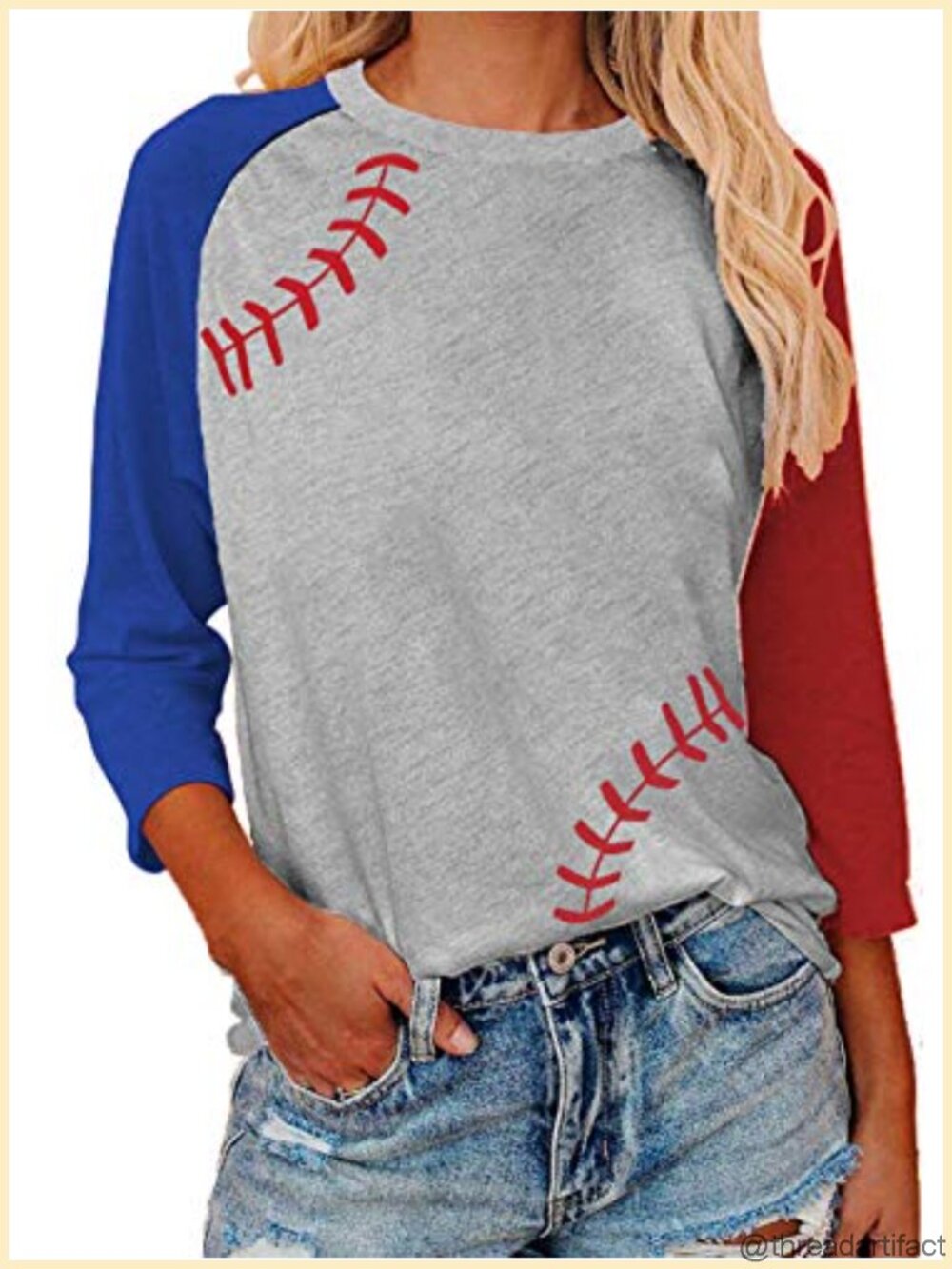 Womens Baseball Mom Shirt 3/4 Sleeve Raglan Crewneck Cotton Blend Tee